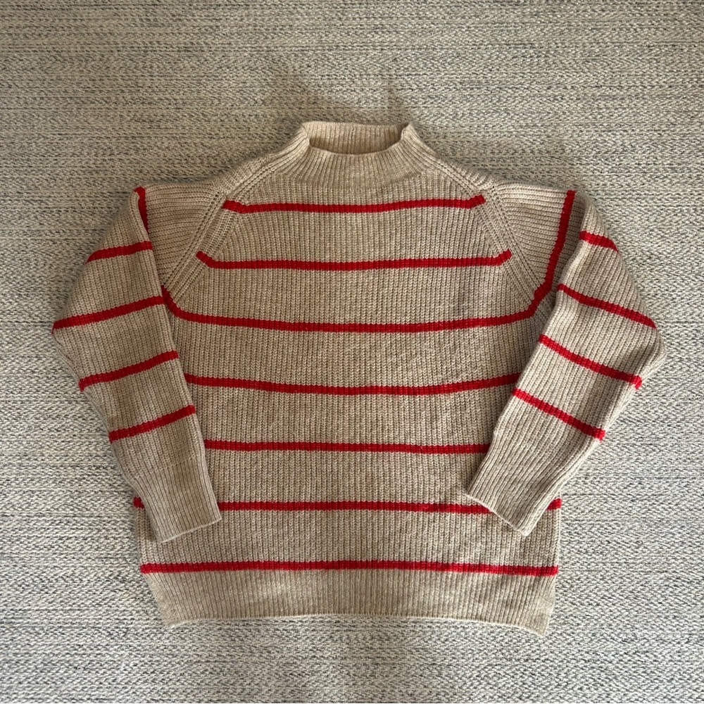 Mango Beige and Red Striped Turtleneck Sweater